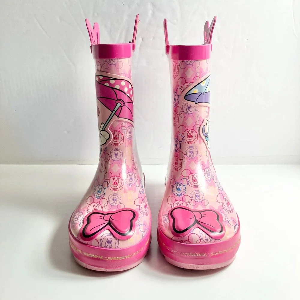 Disney Minnie Mouse Daisy Duck Pink Rubber Rain Boots Pull-On Toddler Sz 13/1